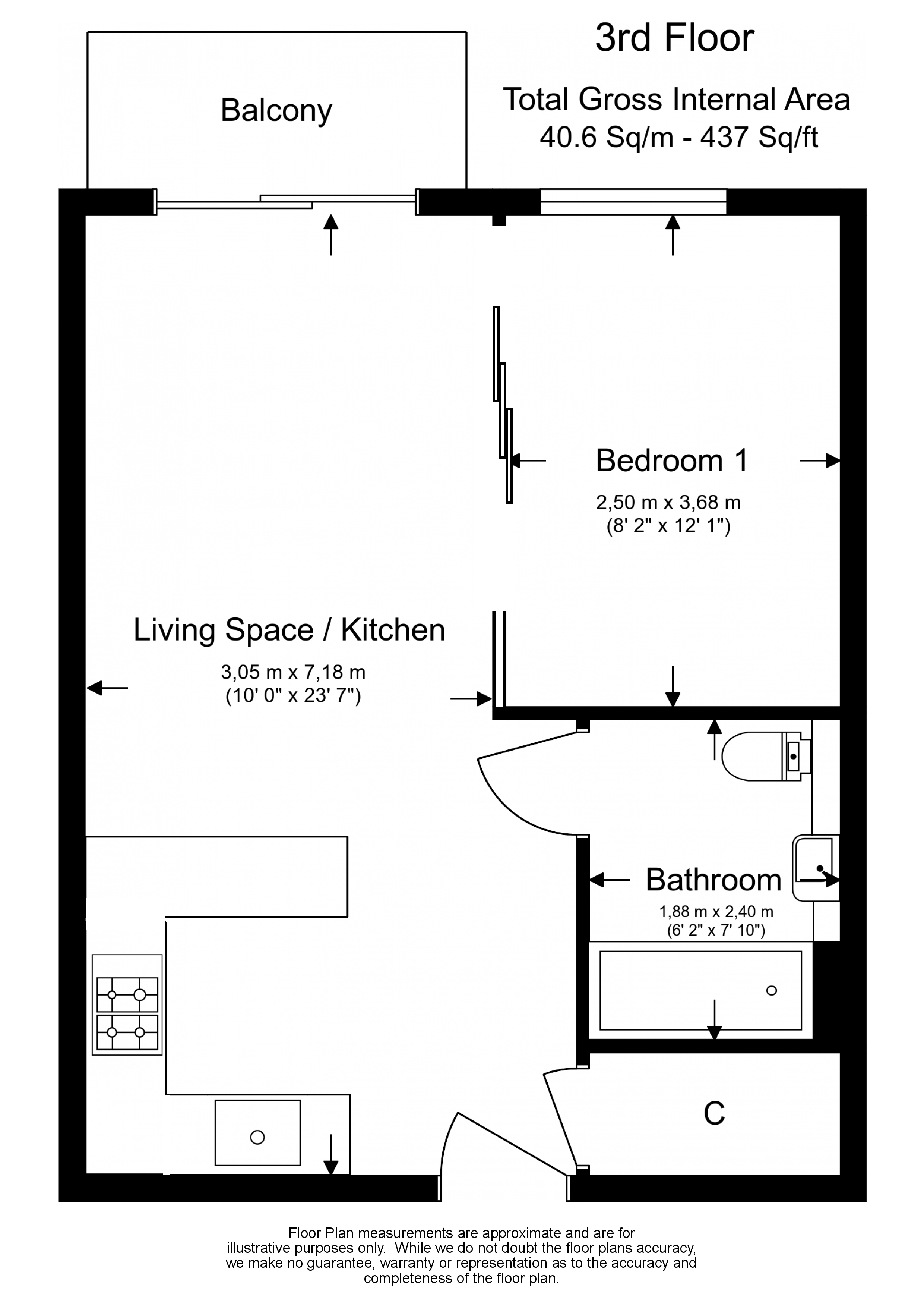 1 bedroom apartments/flats to sale in Beaufort Square, Beaufort, Colindale-Floorplan