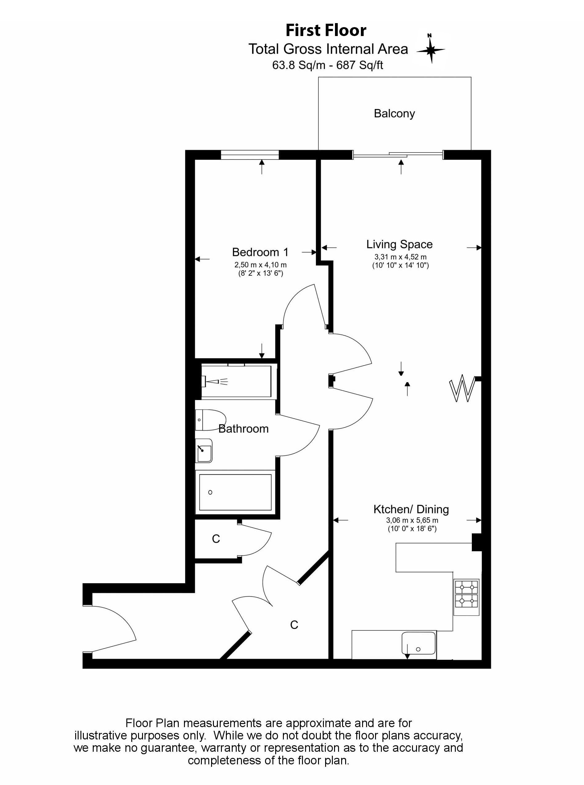 1 bedroom apartments/flats to sale in Heritage Avenue, Beaufort Park, Colindale-Floorplan