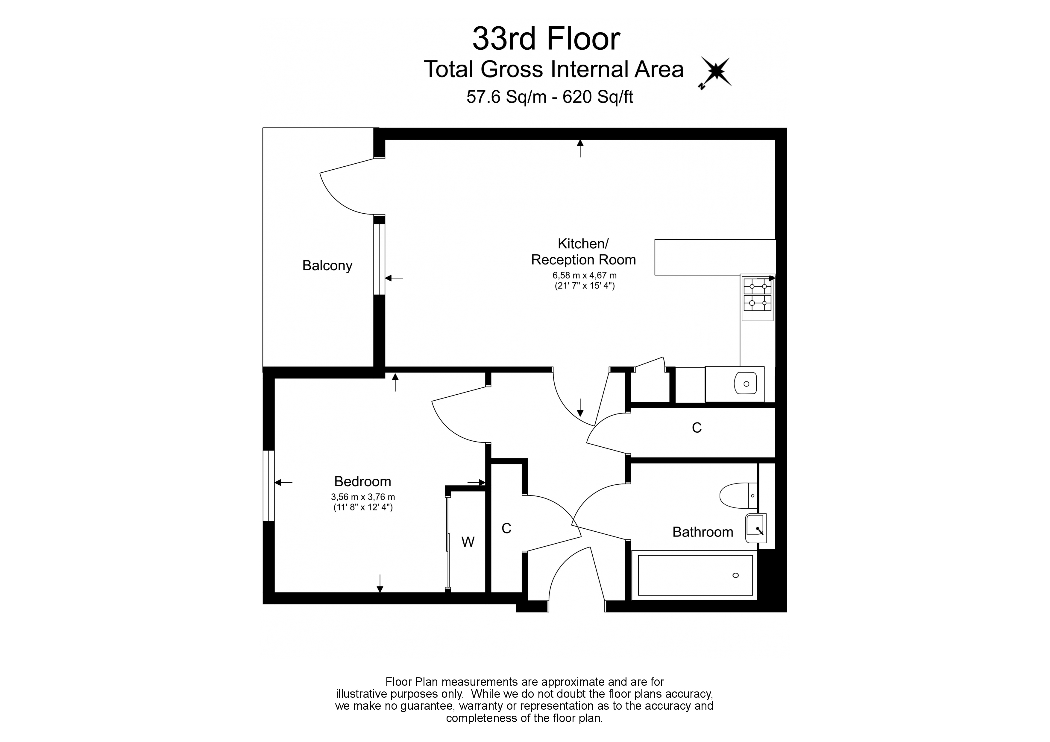 1 bedroom apartments/flats to sale in Harbour Way, South Quay-Floorplan