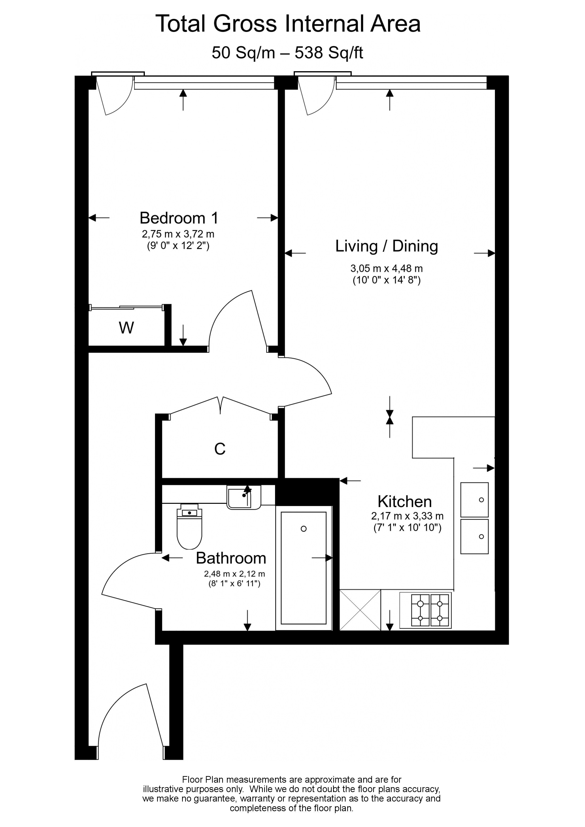 1 bedroom apartments/flats to sale in Kew Bridge Road, Brentford-Floorplan