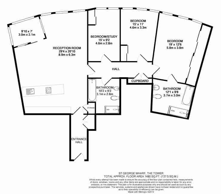 3 bedrooms apartments/flats to sale in St. George Wharf, Vauxhall-Floorplan