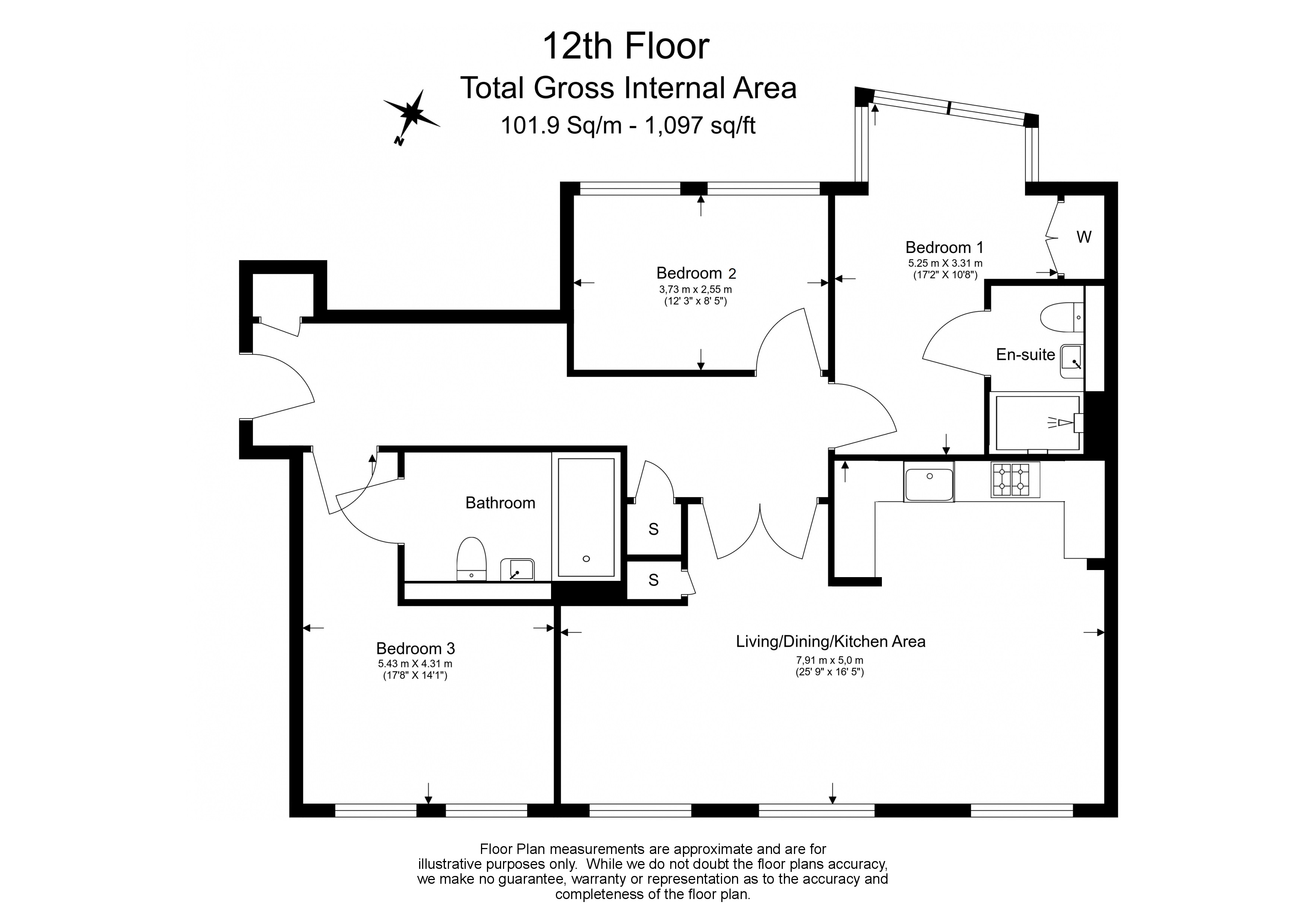 3 bedrooms apartments/flats to sale in Merchant Square East, Paddington-Floorplan